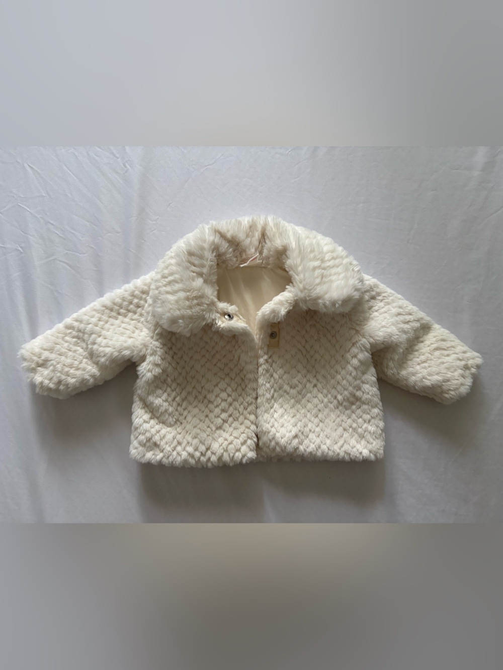 CAAT&JACK-Kids Cream Faux Fur Jacket with Plush Collar